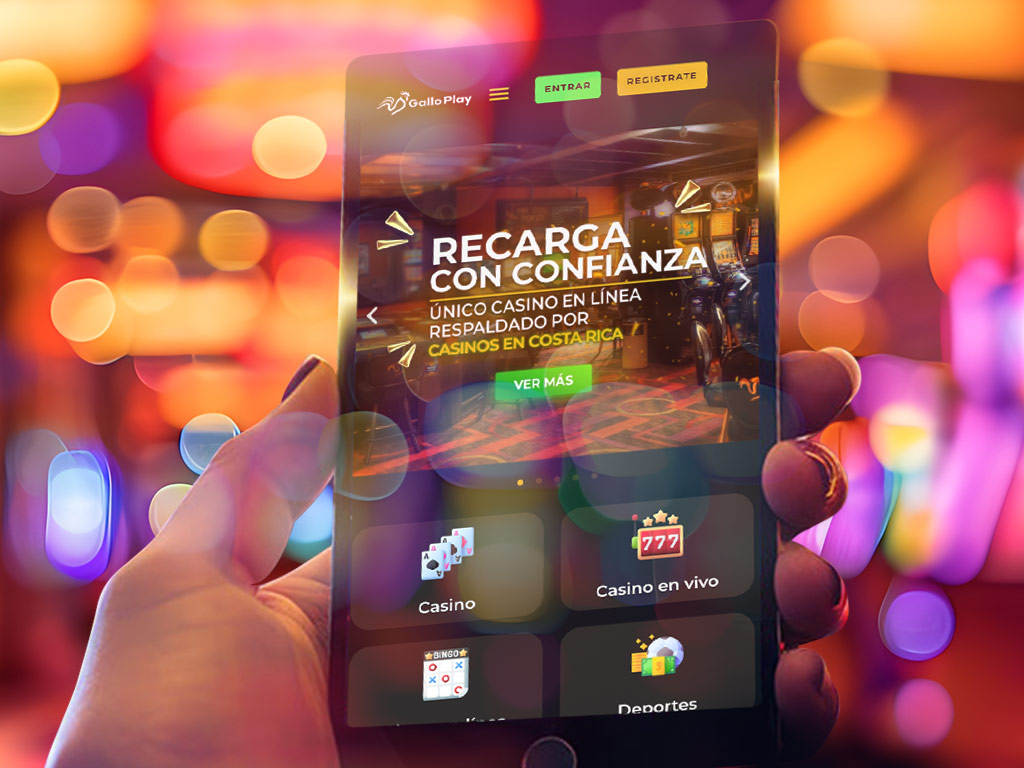 Teléfono celular explicando como registrarse en el casino online GalloPlay