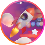 Cohete animado despegando en un entorno colorido, simbolizando juegos de crash con emoción y adrenalina en el casino online.