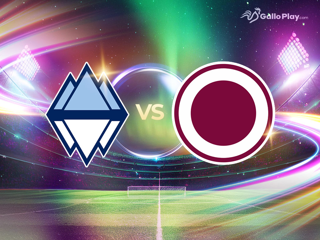 Partido entre Vancouver Whitecaps y Deportivo Saprissa, con los escudos de ambos equipos en un estadio iluminado. El diseño resalta la emoción y la intensidad del encuentro, con efectos de luz vibrantes y el logo de GalloPlay.com.